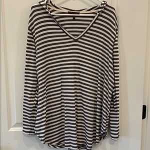 Grey and White Stripped Hooded Sweater